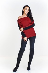 Dwukolorowy sweter z golfem opadającym na ramiona - przód i tył w różnych kolorach (U)