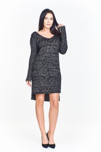 Długi sweter z połyskującą nitką z dekoltem na plecach i pagonami na ramionach i plecach  (U)