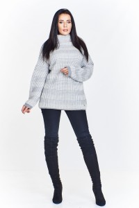 Sweter z plecionych nici z ciekawym kołnierzem a'la komin/ golfik (U)