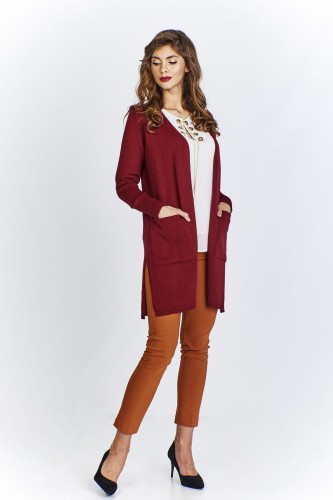 Dłuższy sweter a'la narzutka z kieszeniami i rozcięciami po bokach