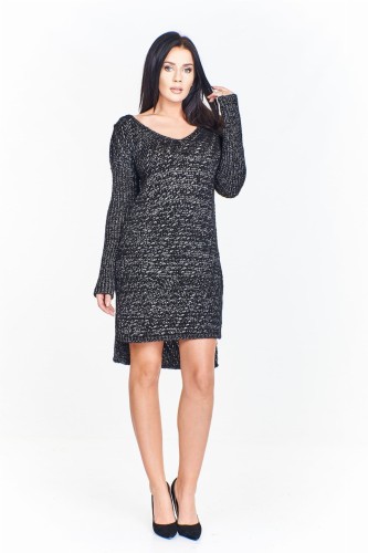 Długi sweter z połyskującą nitką z dekoltem na plecach i pagonami na ramionach i plecach  (U)