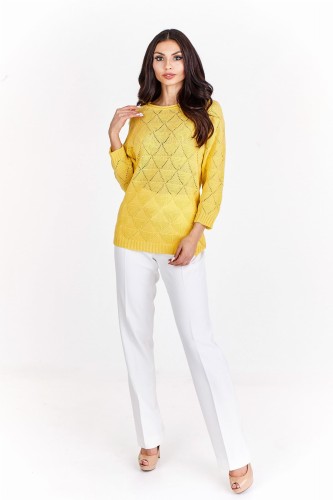 Ażurowy sweter z rękawami 3/4