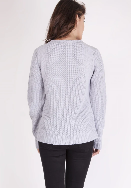 Gładki sweter z dekoltem w serek z prążkowanej tekstury