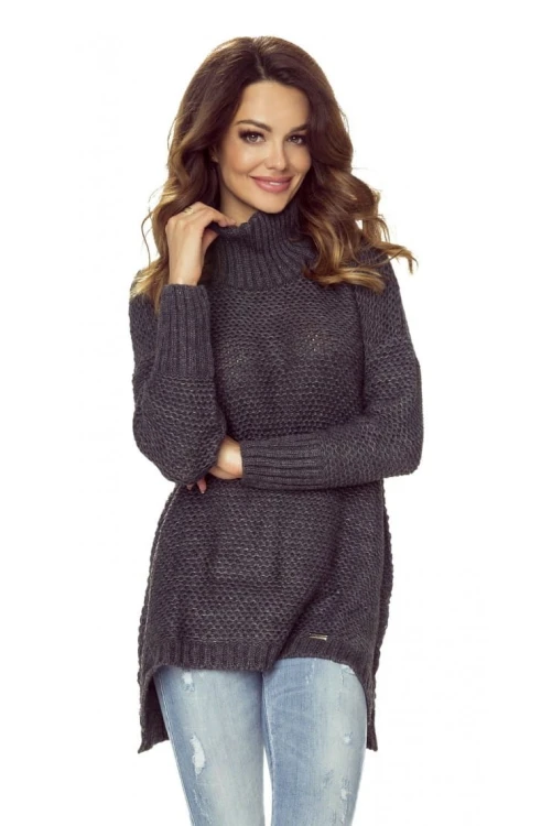 Sweter z wysokim golfem oraz wydłużonym tyłem  (U)